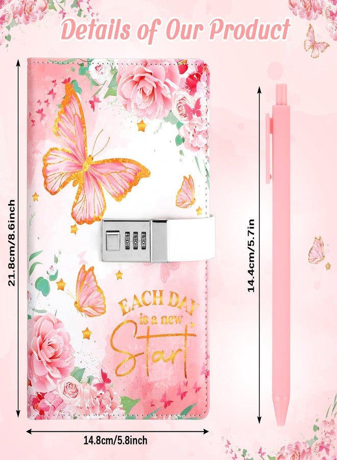Saypacck Pink Lock Diary with Pen A5 Leather Password Journal Locked Diary for Women Birthday Party Favors(Butterfly) - Image 2